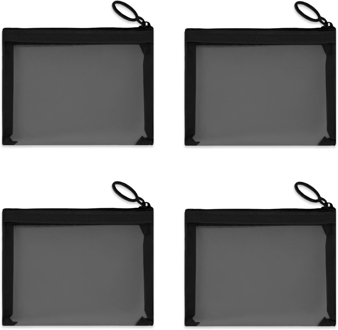 Private Label Mini Mesh Pouches 4 Pack Small Zipper Nylon Bags Custom Logo for Makeup Cosmetics Travel Purse Diaper Bag Organizers See Through Cute Black Manufacturer
