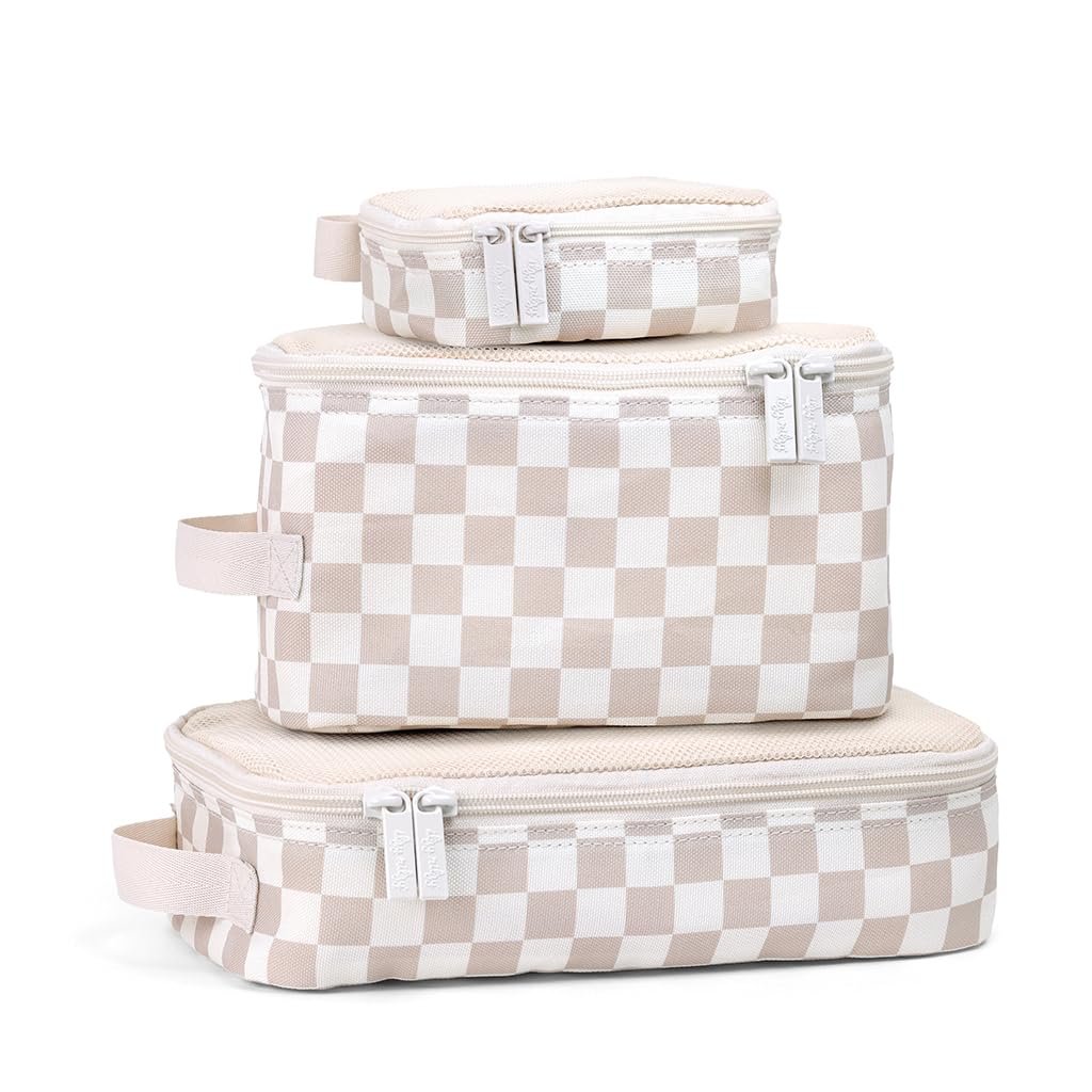 Private Label Packing Cubes for Travel with Custom Logo - Set of 3 Organizers Featuring Mesh Top Double Zippers and Fabric Handle in Checkerboard from Manufacturer Private Label Packing Cubes for Travel with Custom Logo - Set of 3 Organizers Featuring Mesh Top Double Zippers and Fabric Handle in Checkerboard from Manufacturer