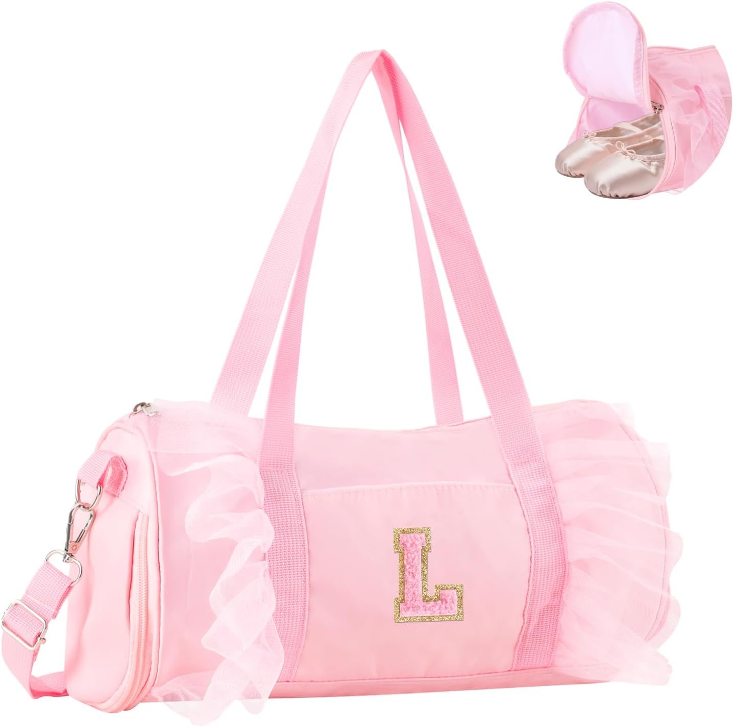 Private Label Personalized Initial Dance Bag Small for Girls 4-6 Lace Gym Sport Yoga Cheer Ballet Toddler Duffel Tote with Adjustable Straps Factory Direct Custom Logo Pink
