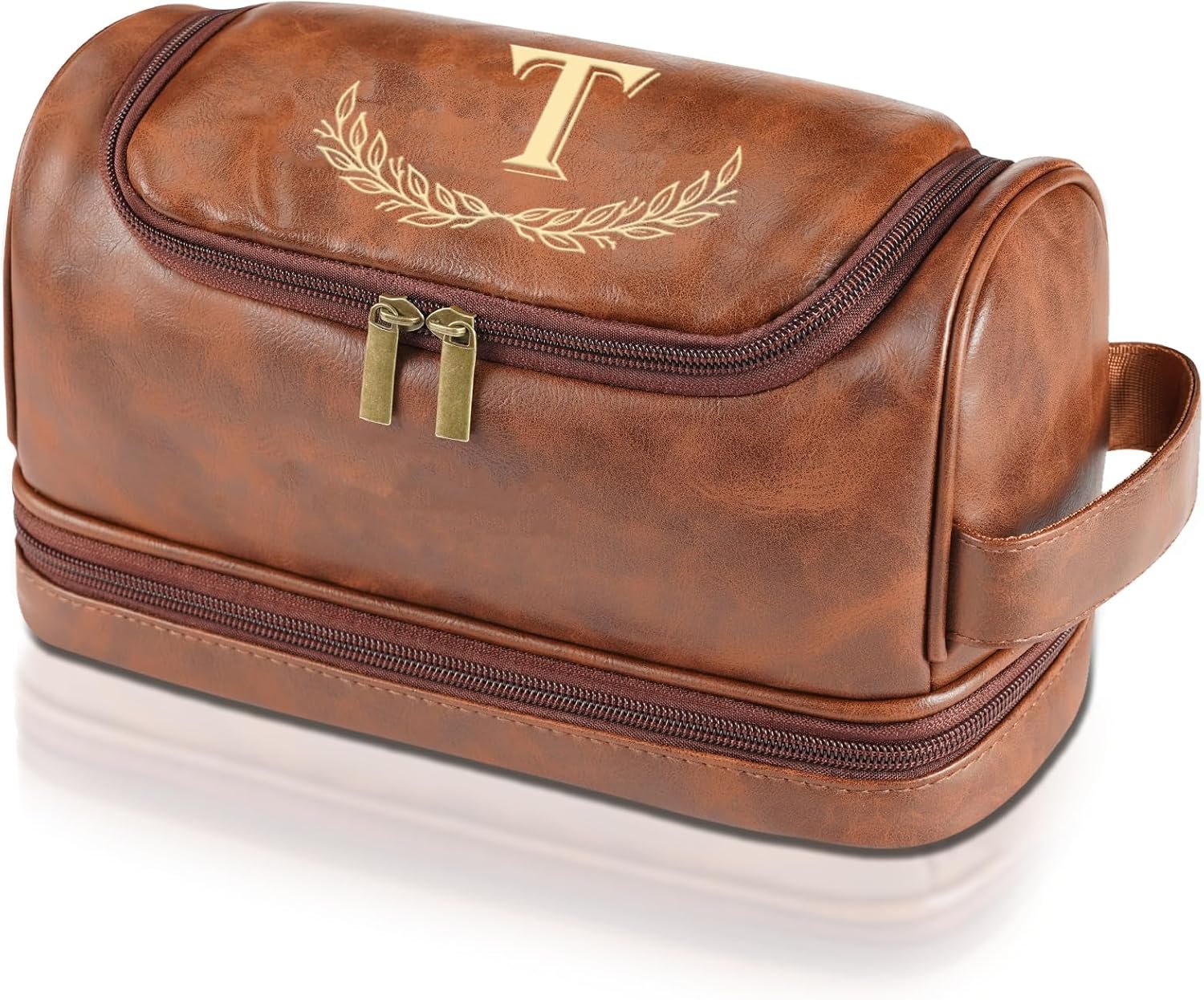 Private Label Personalized Initial Toiletry Bag for Men - Custom Logo Laser Engraved Monogram Leather Travel Kit Shaving Organizer - Direct from Factory