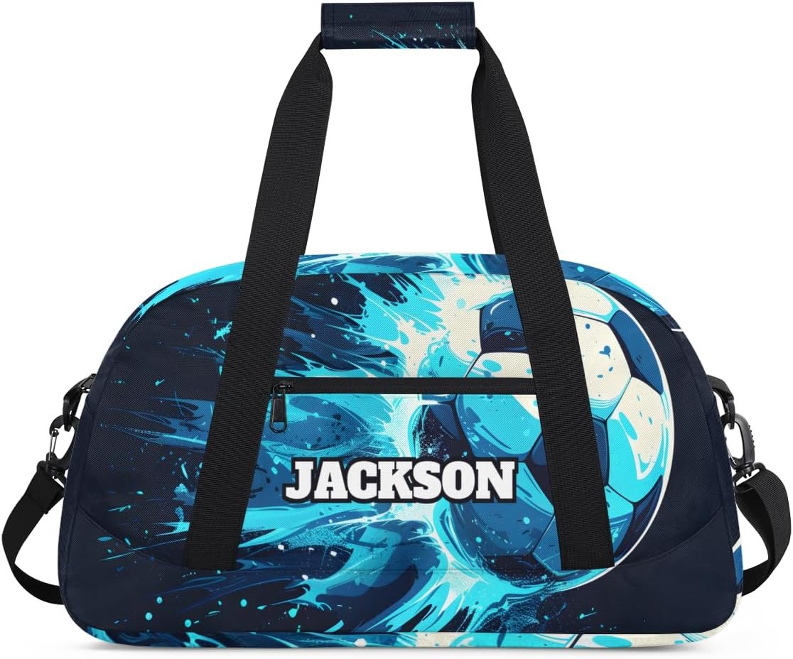 Private Label Personalized Soccer Gym Duffel Bags for Kids Boys with Custom Logo Custom Name Sport Training Travel Overnight Weekender Manufacturer Black Cyan