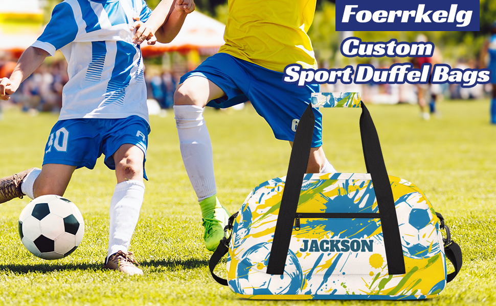 Private Label Personalized Soccer Gym Duffel Bags for Kids Boys with Custom Logo Custom Name Sport Training Travel Overnight Weekender Manufacturer Black Cyan