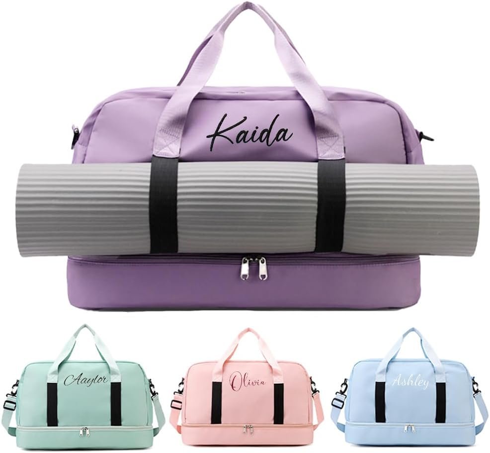 Private Label Personalized Sport Gym Duffle Bags Custom Logo Embroidered Name Wet Dry Pockets Shoe Compartment Large Capacity Waterproof Weekender for Camping Travel Overnight Bridesmaid Party Gifts Manufacturer