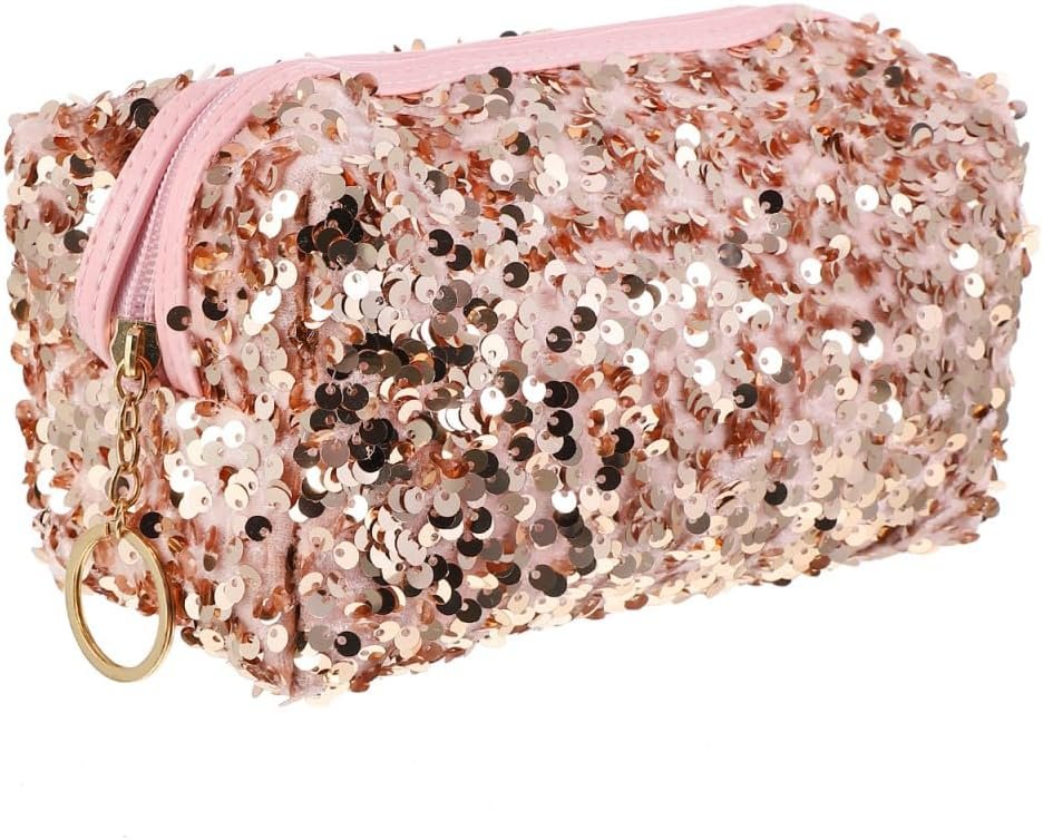 Private Label Portable Sequin Pink Large Capacity Cosmetic Bag Custom Logo Travel Toiletry Makeup Organizer Storage Pouch for Women Manufacturer