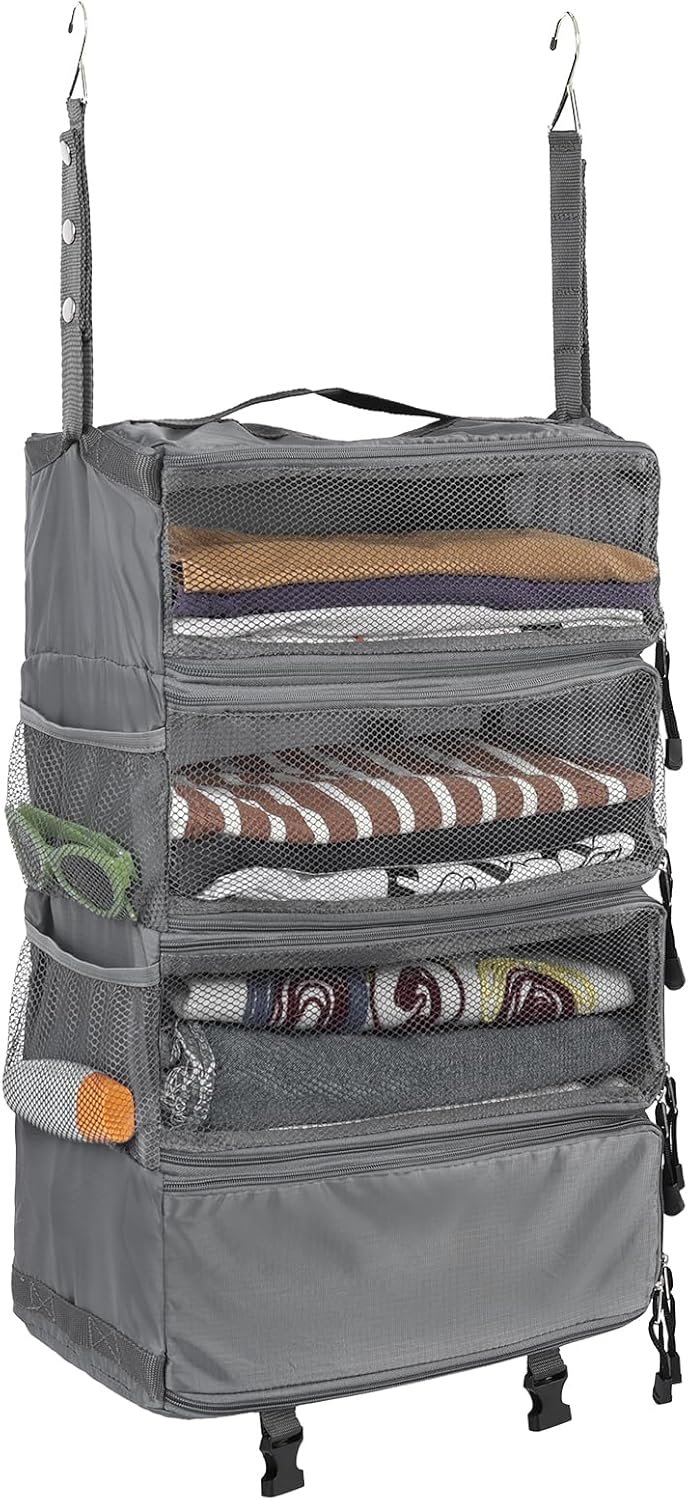 Private Label Portable Travel Hanging Luggage Suitcase Closet Organizer Custom Logo Multiple Compartments Collapsible Compression Packing Cubes Shelf Manufacturer LightGray M