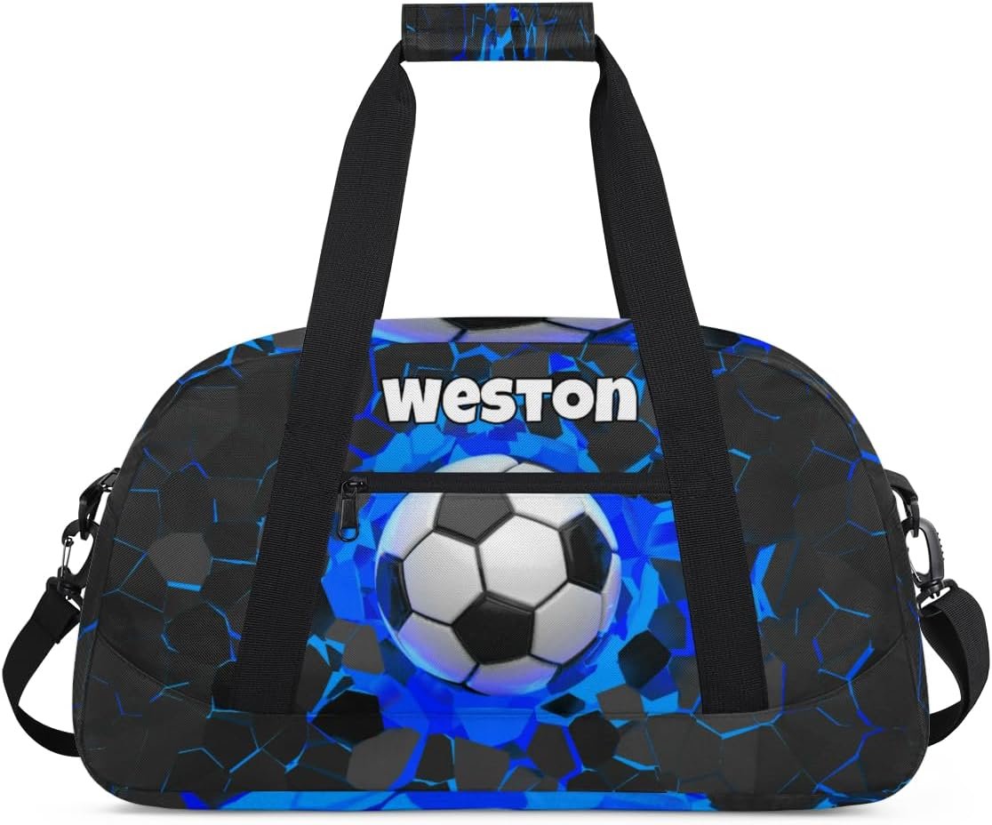 Private Label Sports Bag for Kids Boys Personalized Gym Duffel Fitness Travel Weekender Tote Carry-On Training Soccer Custom Logo Black Blue Manufacturer
