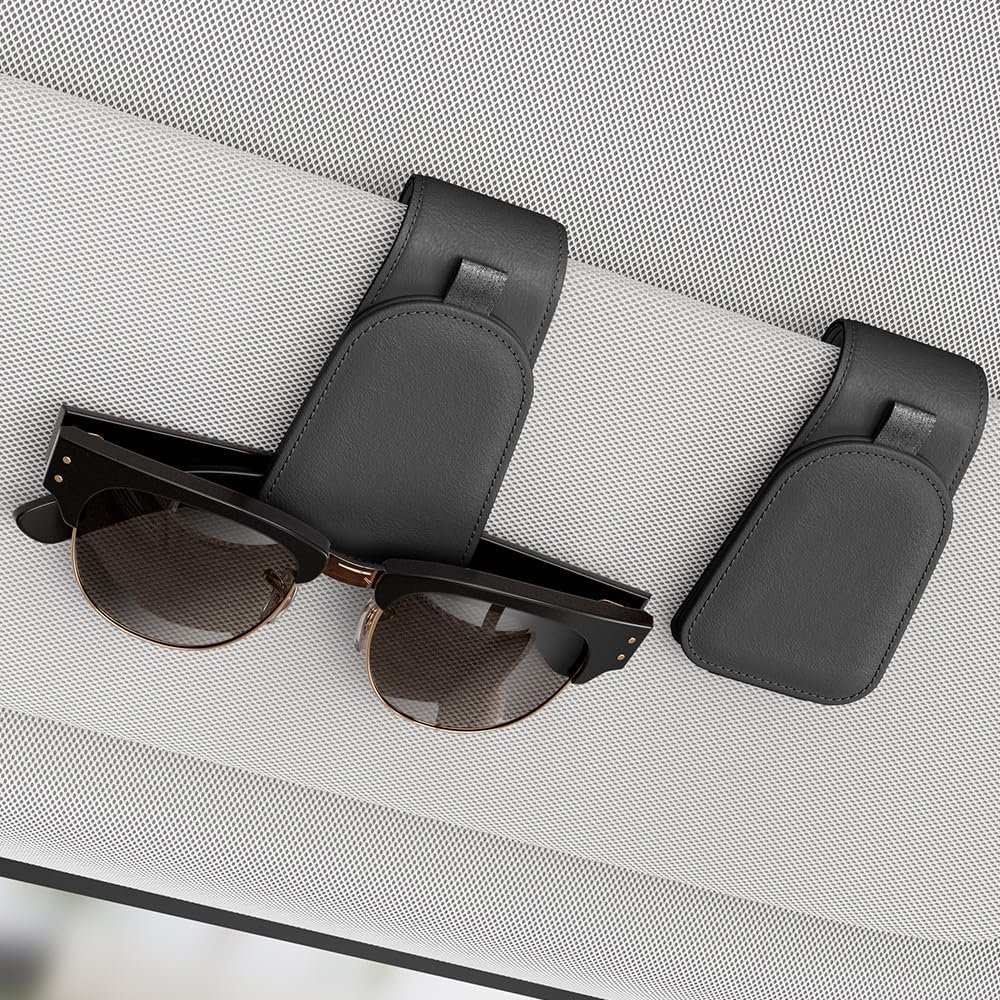 Private Label Suede Cloth Magnetic Sunglass Holder for Car Visor Manufacturer Organizer Car Accessories 2 Packs Black Custom Logo