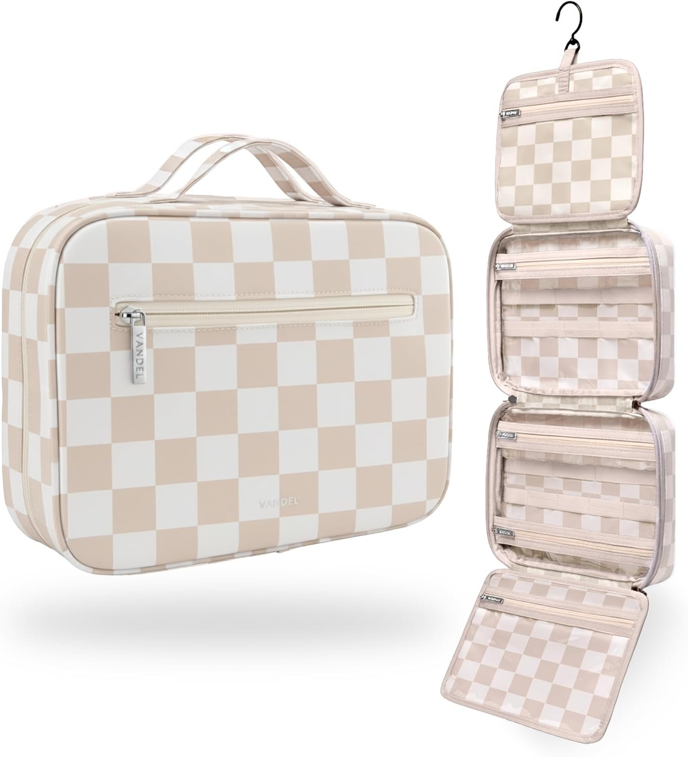 Private Label Waterproof Hanging Toiletry Bag [TSA-Approved] Custom Logo Makeup Organizer Cosmetic Travel Bag for Women Toiletries Shower Caddy Manufacturer Neutral Checker