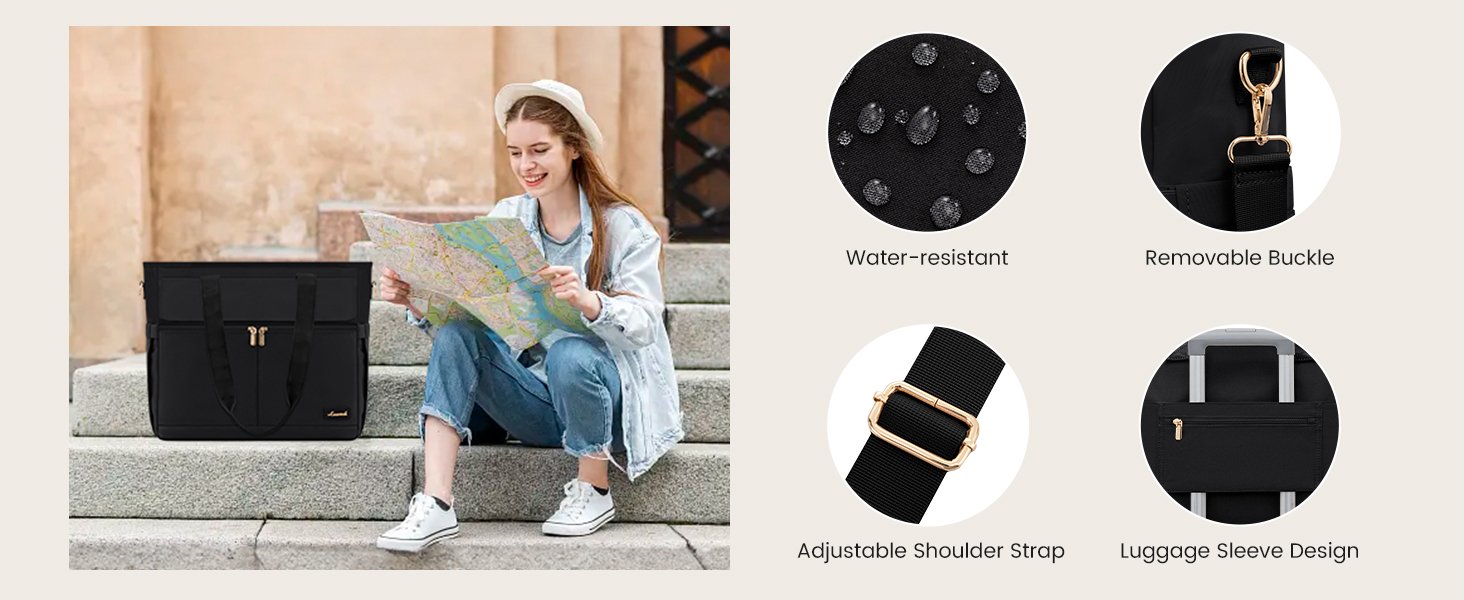 Private Label Teacher Tote Bag for Women 15.6 Inch Laptop Bag with Large Cup Pocket Custom Logo Large Capacity Multi Pockets Nurse Work Bag Professional Briefcase Business Purse Handbag Gifts Manufacturer Black